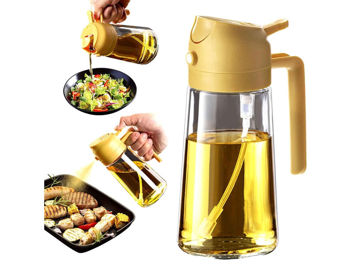 Frasco 2 Em 1 Com Spray E Dosador Para Óleo, 470 Ml, Amarelo, Para Fritadeira A Ar, Para Aplicação Controlada De Temperos Na Cozinha