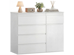 Buffet de Lounge com 5 Gavetas, Prateleira Ajustável e Porta de Fechamento Suave 100x40x80 Cm Branco