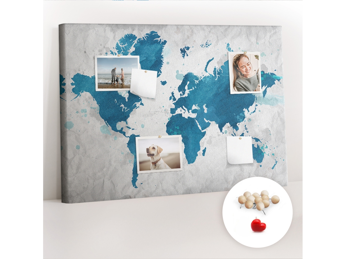 Quadro De Cortiça Com Impressão Mapa-múndi Para A Sala De Estar Espelharte (100x70 Cm)