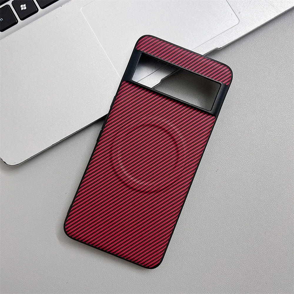 (vermelho, Google Pixel 6) Capa Elegante Com Textura De Fibra De Carbono, Compatível Com Carregamento Sem Fio Magnético