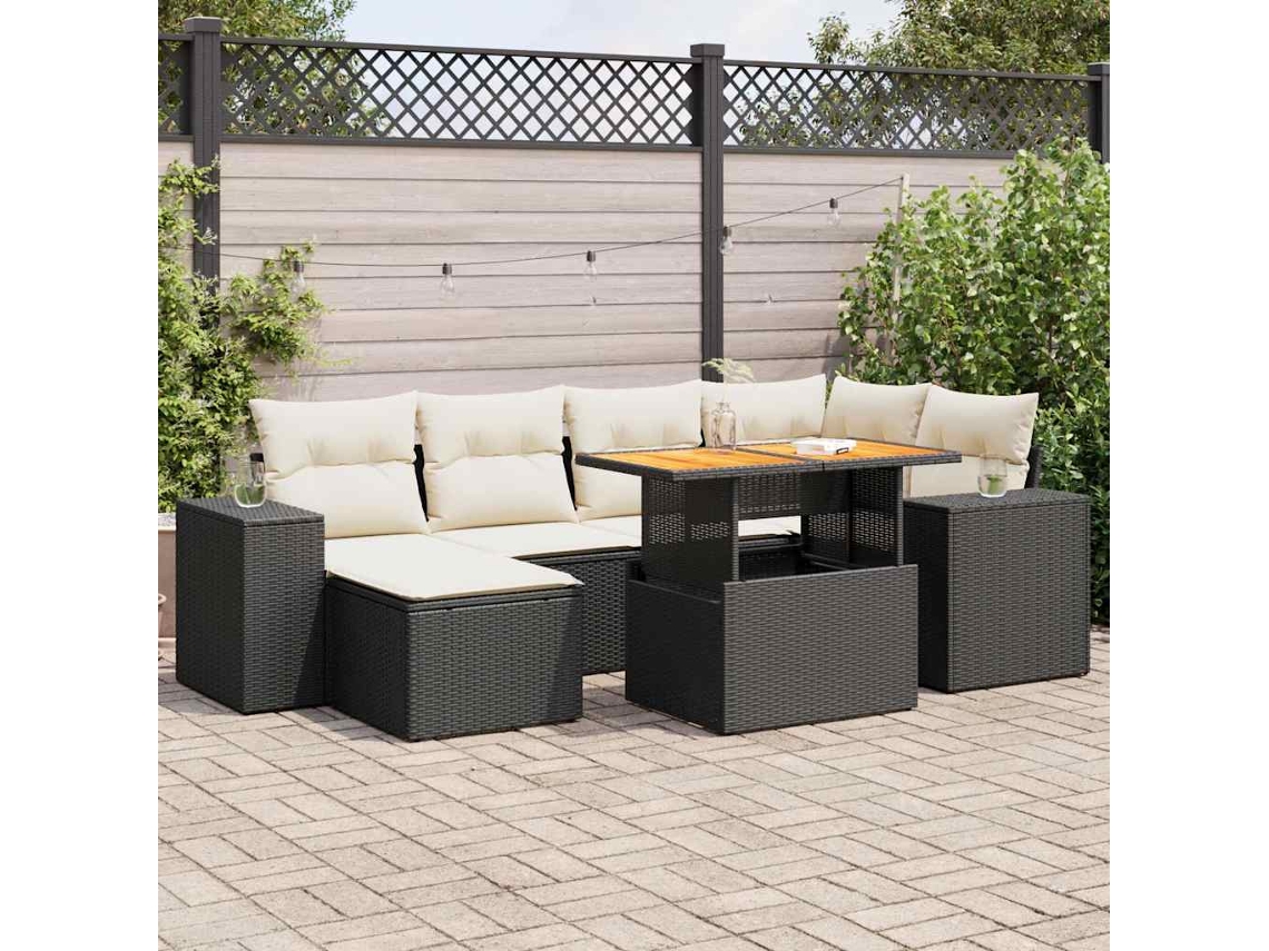 Vidaxl 7 Pcs Conjunto de Sofás P/ Jardim C/ Almofadões Vime Pe Preto