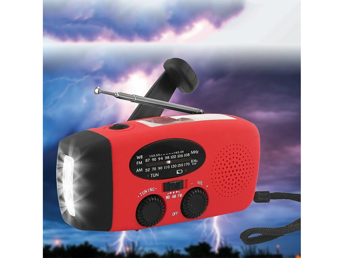 Rádio AM/FM de Emergência AQUAFORGE com Dínamo, Energia Solar e Carregador de Lanterna LED