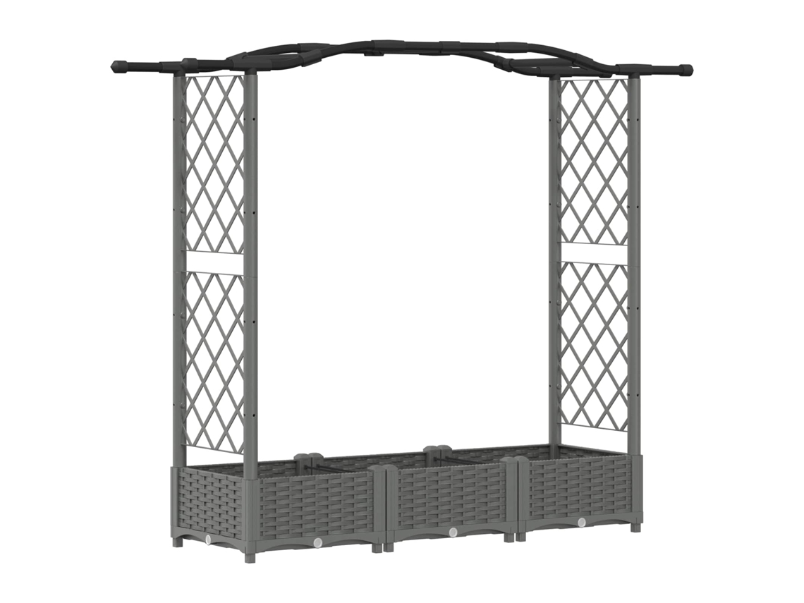 Vidaxl Cama Elevada Com Treliça E Telhado Cinzento-claro Pp