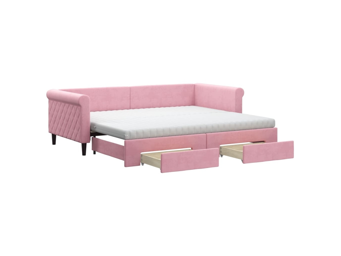 Sofá-cama com gavetão VIDAXL Cor-de-rosa Veludo (90x200 cm)