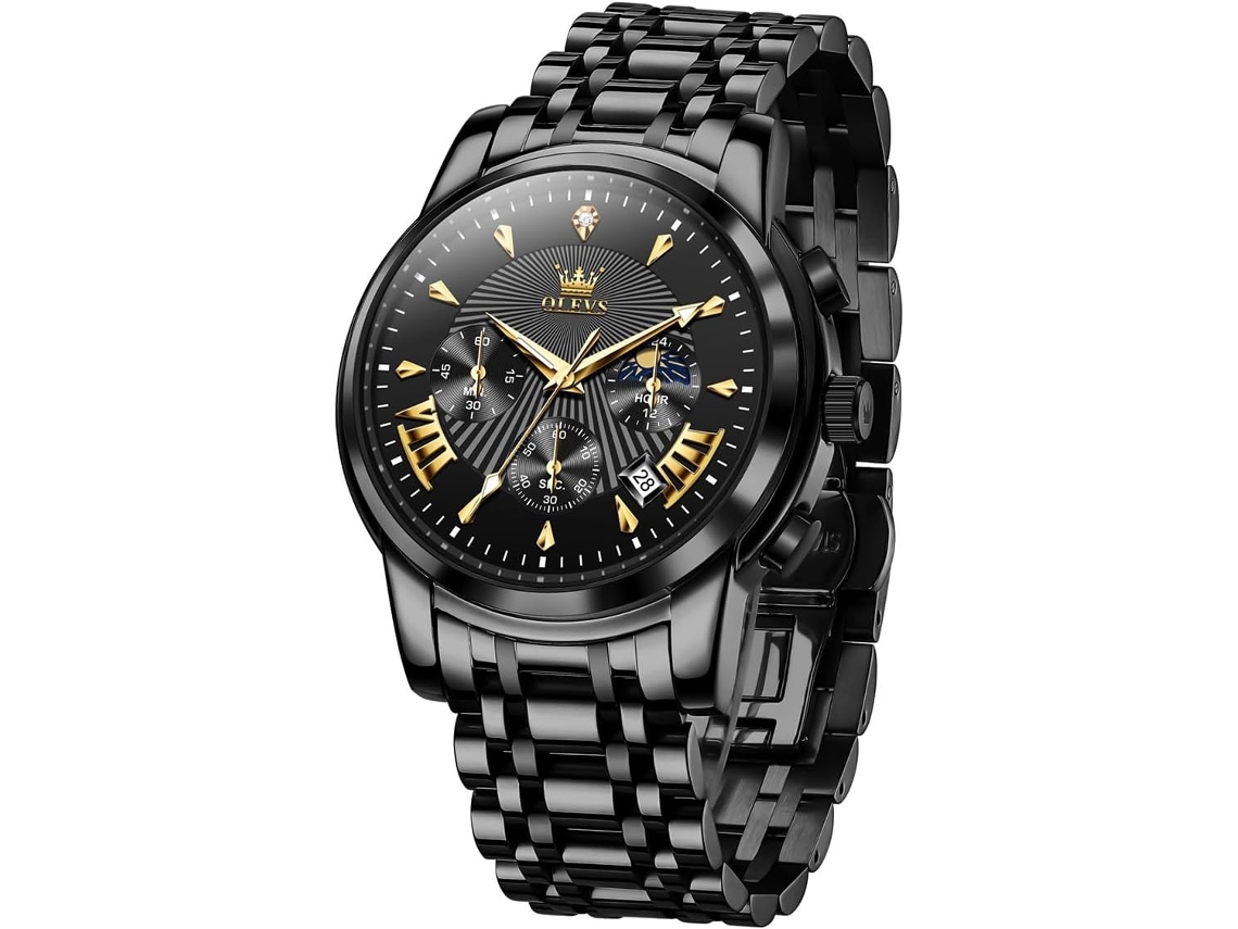 Lurelia Relógio Cronógrafo Masculino, Movimento De Quartzo, Analógico, Data/calendário, Luminoso, Aço Inoxidável, Resistente À Água 30m, Preto