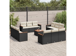 Vidaxl 13 Pcs Conjunto De Sofás De Jardim Com Almofadões Vime Pe Preto
