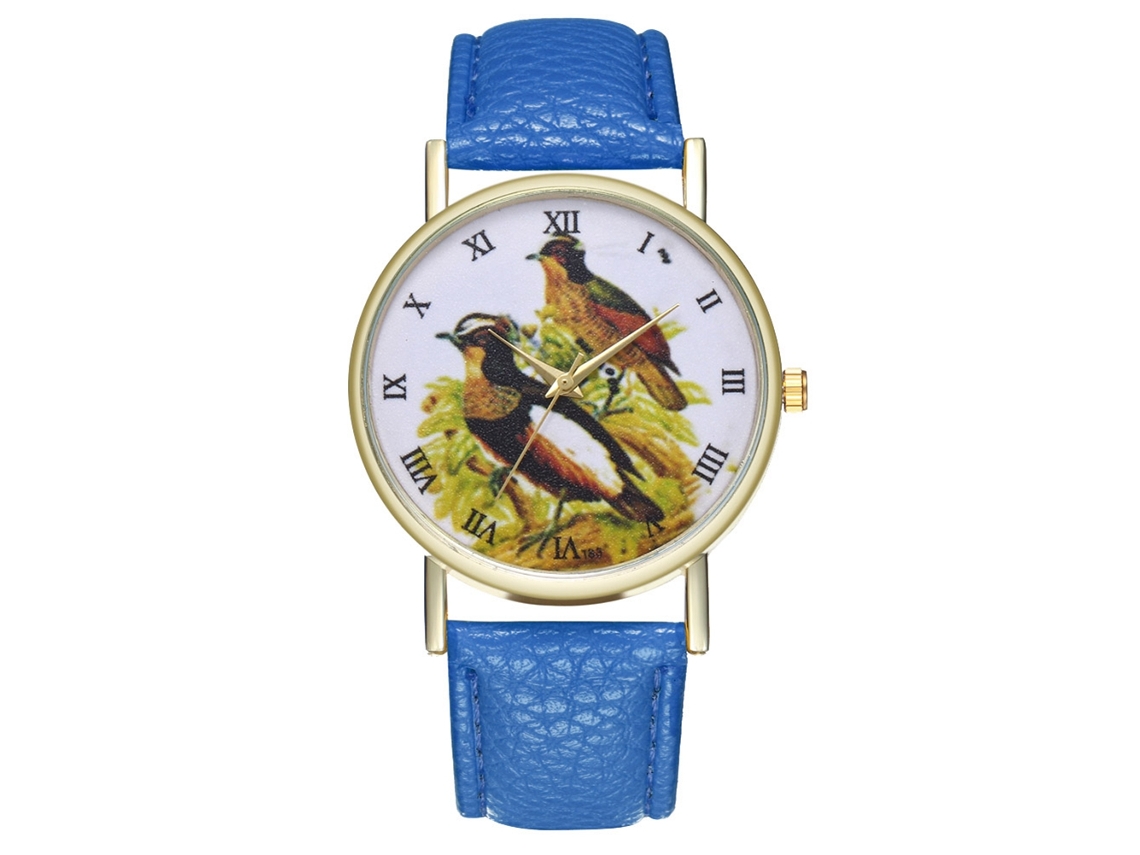 Reloj De Cuarzo Unisex Con Correa De Cuero Pu, Dial De Ave, Zhoulianfa (azul)