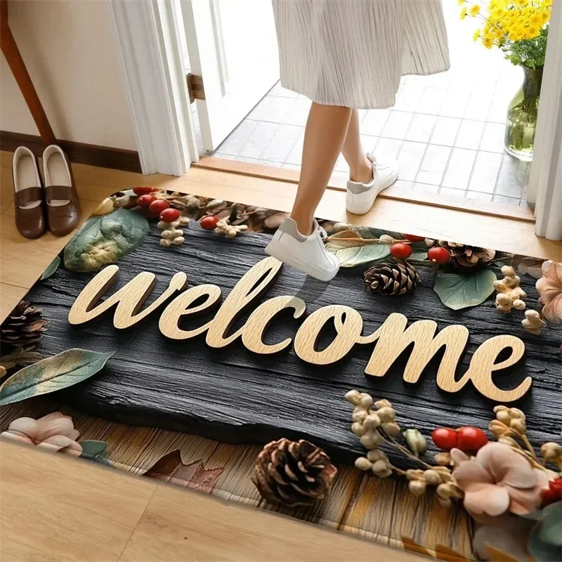 Tapete De Entrada Com Estampa Floral Retrô E Textura De Madeira (estilo 2, 40x60cm).