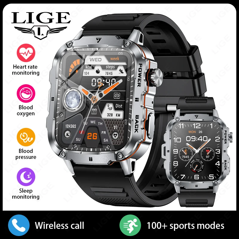 Smartwatch, Resistente e Durável, Ip68 À Prova D'água, 1, 95 Polegadas, Voz Ai, Chamadas Bluetooth MDUG (prata, Pulseira Preta)