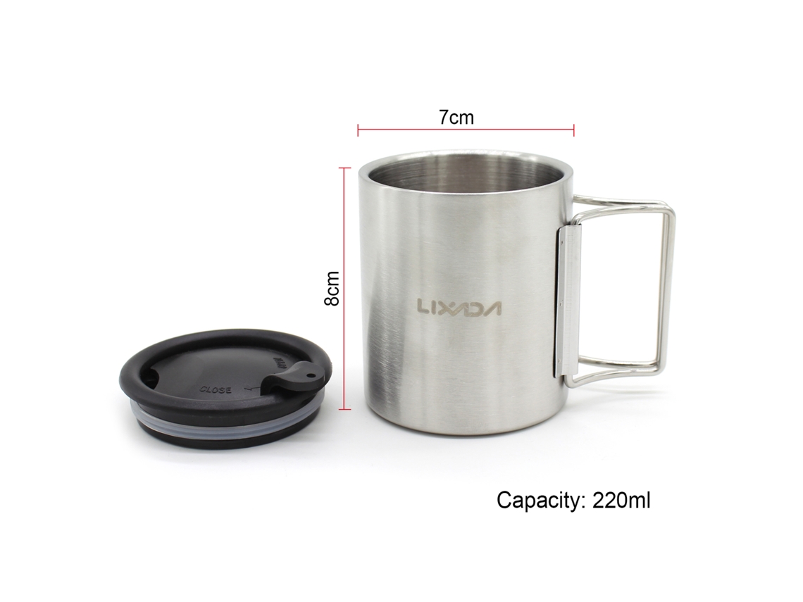 Copo de Camping Lixada 220ml Inox Dupla Parede
