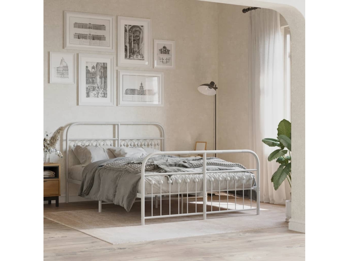 Vidaxl Estrutura De Cama Com Cabeceira E Pés 140x200 Cm Metal Branco