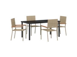 Conjunto 5 De Jantar De Vidaxl Bege Rattan De Polietileno