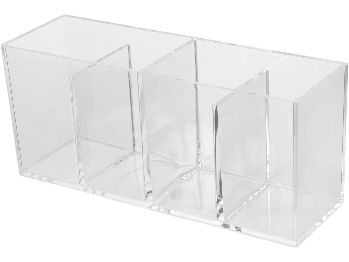 Organizador de Mesa em Acrílico Transparente com 4 Compartimentos, Design Robusto e Versátil, Ideal para Escri