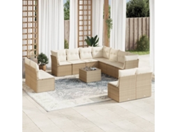 Vidaxl 12 Pcs Conjunto De Sofás P/ Jardim Com Almofadões Vime Pe Bege