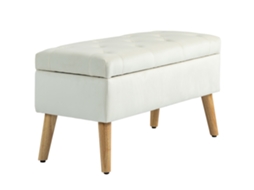Banco Armazenamento 80x35x42cm Tecido Veludo E Pernas Madeira, Creme