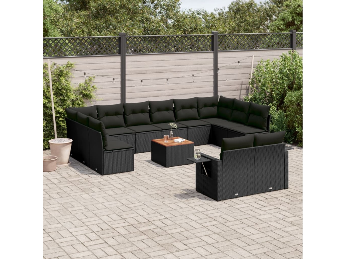 Vidaxl 13 Pcs Conjunto De Sofás De Jardim Com Almofadões Vime Pe Preto