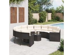 Vidaxl Sofá De Jardim Com Mesa E Almofadões Redondo Vime Pe Preto