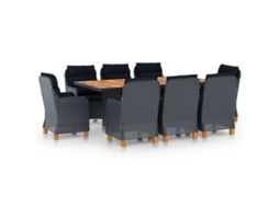 Vidaxl 9 Pcs Conj. Jantar Exterior C/ Almofadões Vime Pe Cinza-escuro