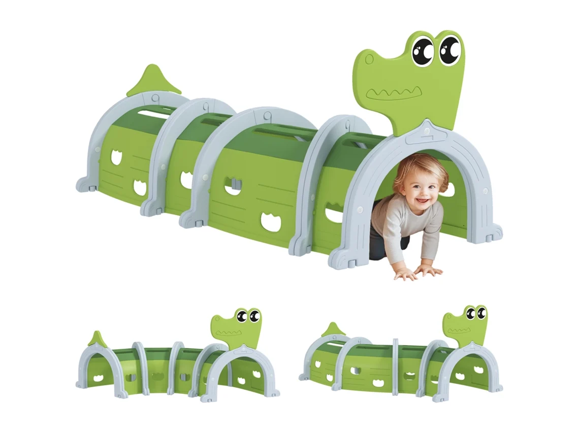 Túnel De Brincar Em Forma De Crocodilo, Flexível, Resistente, Para Crianças De 3 A 6 Anos, 194 X 88 X 92 Cm, Verde.
