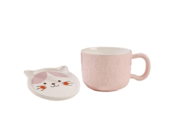 Caneca de 480Ml Caneca de Cerâmica com Gato em Relevo Caneca para Café Da Manhã Estudante Caneca de Aveia NEVEANCE