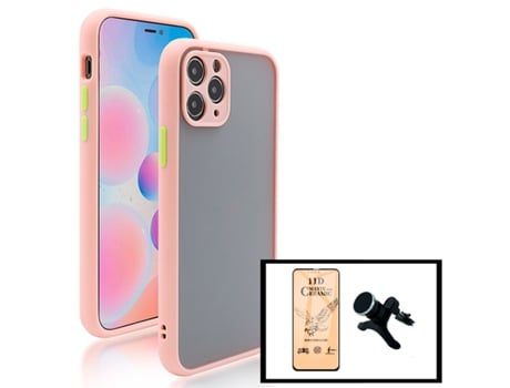 Kit Capa Traseira Proteção Camara + Vidro Temperado Ceramica Full Cover + Suporte Magnético com Pernas para Iphone 13 Rosa