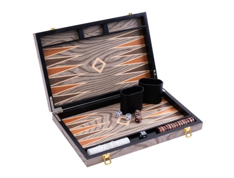 ENGELHART- 250542 Gamão Deluxe 15 Polegadas Folheado e Verniz de Ébano Cinza