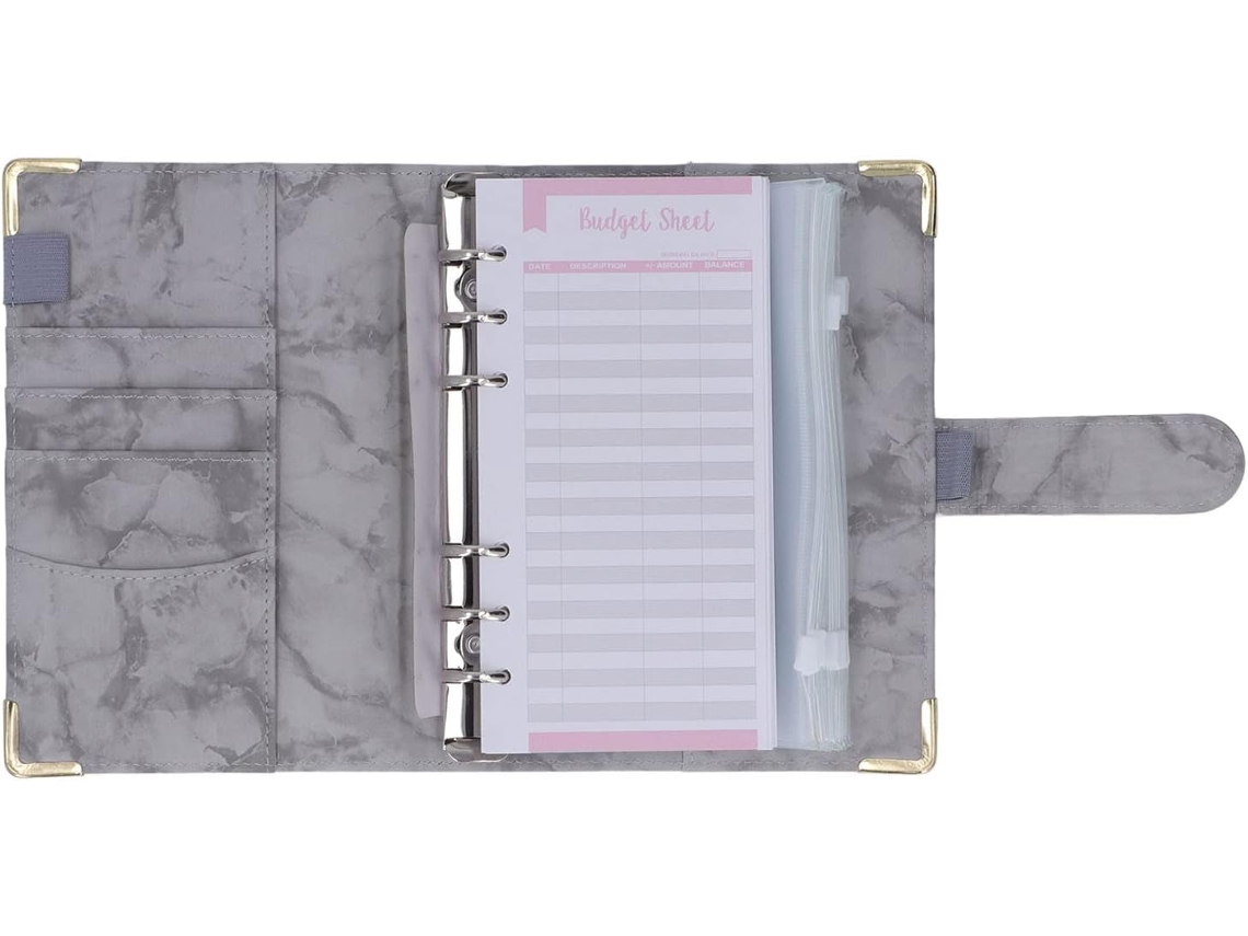 Pasta brilhante Yosoo A6 com 12 folhas para caderno DIY, elegante pasta estilo envelope para economizar dinheiro