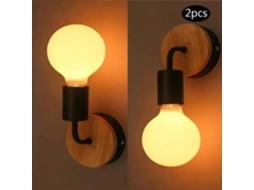 Conjunto de 2 arandelas de parede retrô de madeira, luminária de parede preta E27 (não incluída)