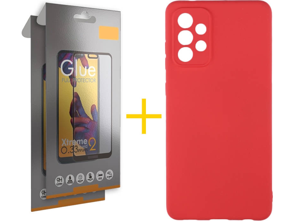 Kit Capa e 2 Películas Samsung Galaxy A52 5G SKYHE Full Silicone Líquido (Vermelho)