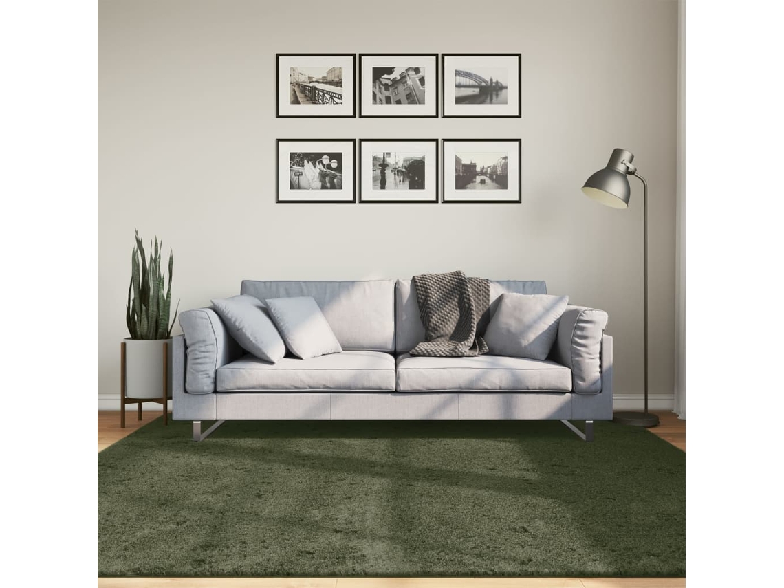 Vidaxl Tapete Pelo Curto Macio Lavável Huarte 200x200cm Verde-floresta