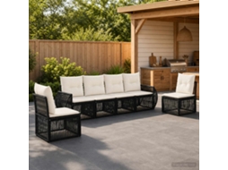Vidaxl Conjunto De Sofá De Jardim 6 Unid. Preto E Branco Creme Vime Pe