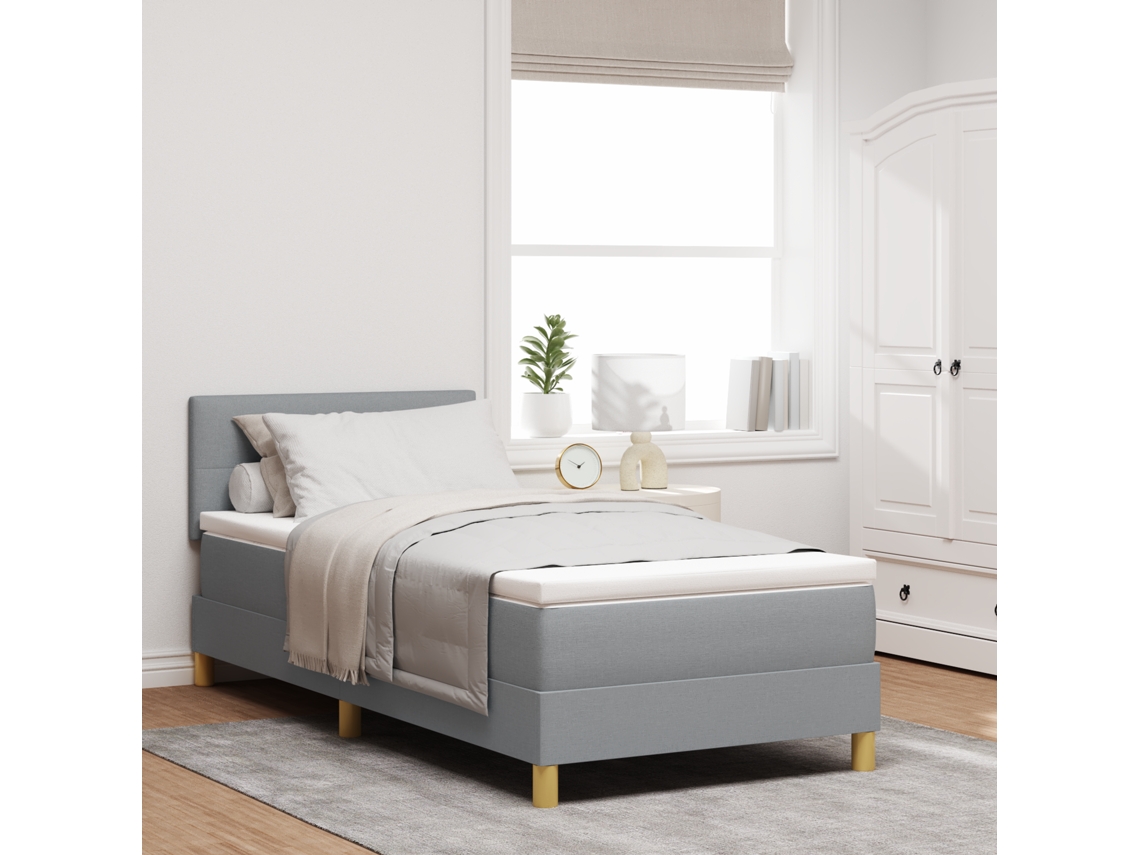 Cama Box Com Estrutura De Molas Com Colchão Cinza Claro 100x200 Cm Tecido