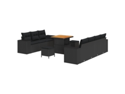 Conjunto 10 Sofá De Jardim Vidaxl Preto Vime Pe (221 X 179 X 85 Cm)