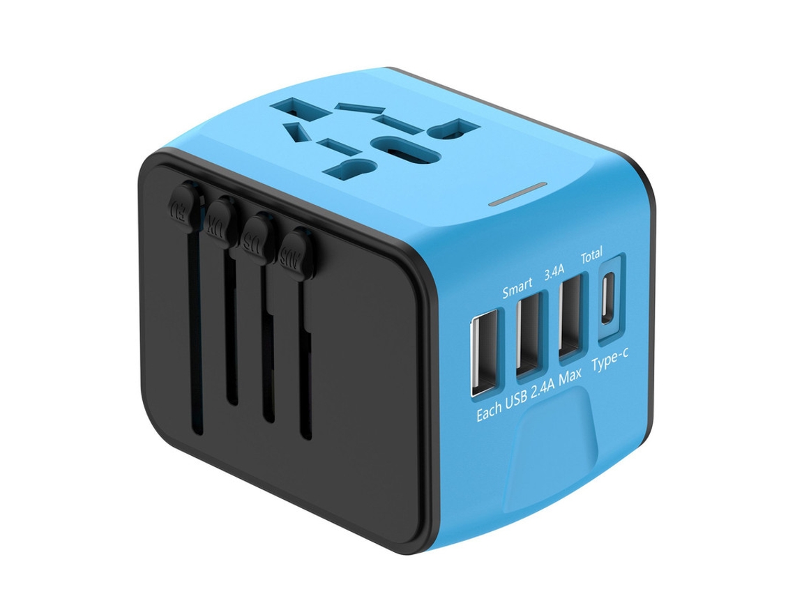 Adaptador de Viagem Universal com 3 Usb 1 Tipo C AQUAFORGE