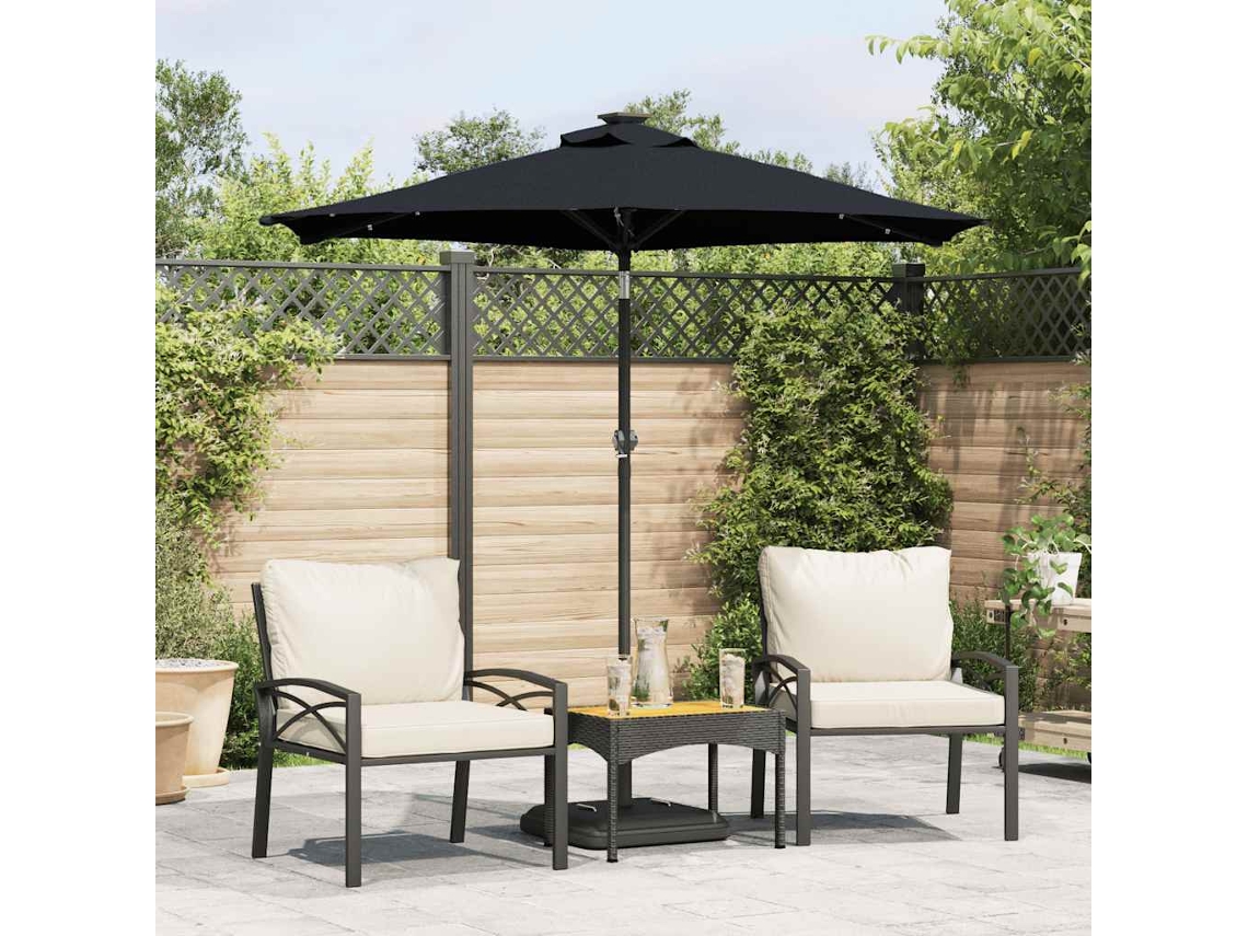 Vidaxl Guarda-sol Jardim C/ Leds E Poste De Aço 225x225x212 Cm Preto