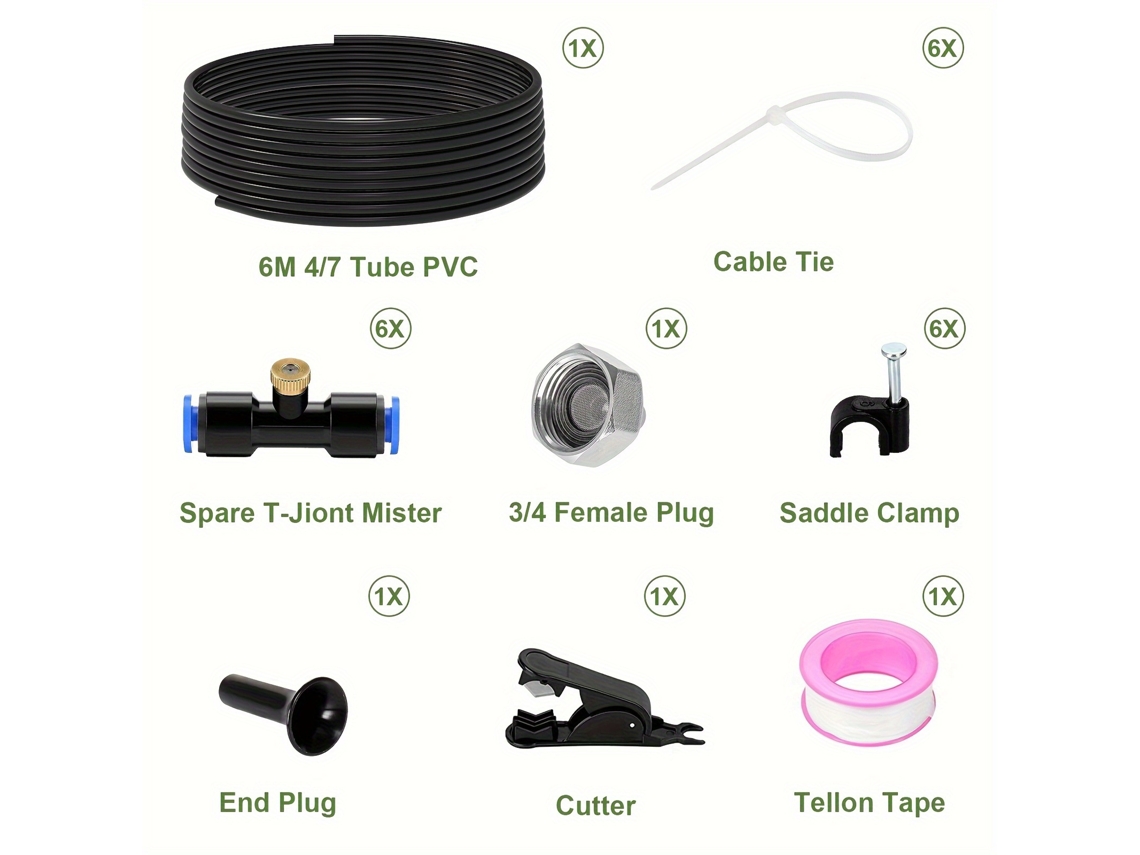 Kit Completo De Nebulização Irrigação 6m Tubo 4/7 Pvc, Acessórios T, Cortador, Fita Teflon Para Jardim E Estufa