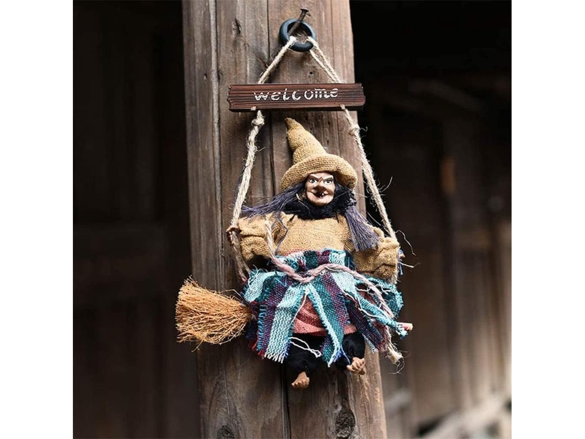 2026 cartel de Bienvenida de Bruja Linjou, Colgante de Puerta para Halloween (amarelo)