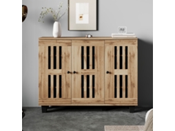 Buffet Moderno 120x32x92 Cm 3 Portas E 8 Compartimentos De Arrumação Estilo Escandinavo Natural Mobrio