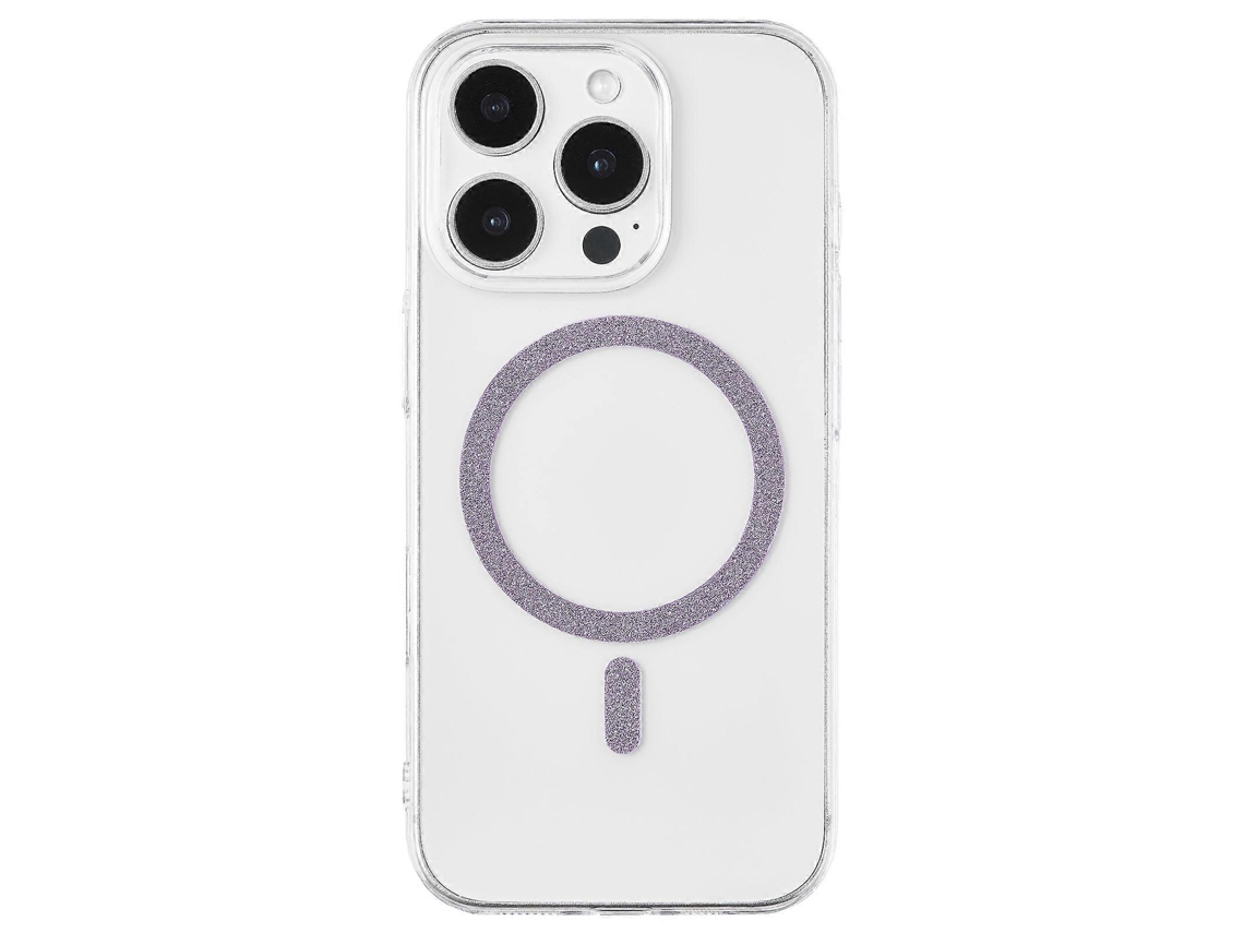 Capa Magnética Tkdaddy Para Iphone 16 Pro Max Com Anel De Glitter, 1,5 Mm, Rígida, Pc, Transparente, Roxa