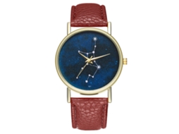 Relógio de Pulso de Quartzo com Pulseira de Couro Pu Estilo Simples Mostrador Redondo Céu Estrelado Café