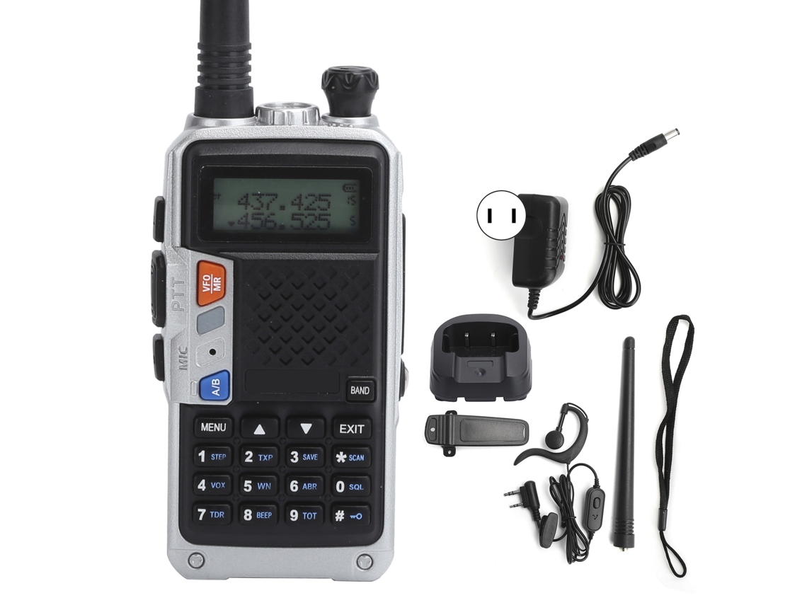 Mali kit de Rádios Portáteis Walkie Talkie com Display Lcd e Clip de Apoio Carregável Usb 100‑240v Prata Plug Us