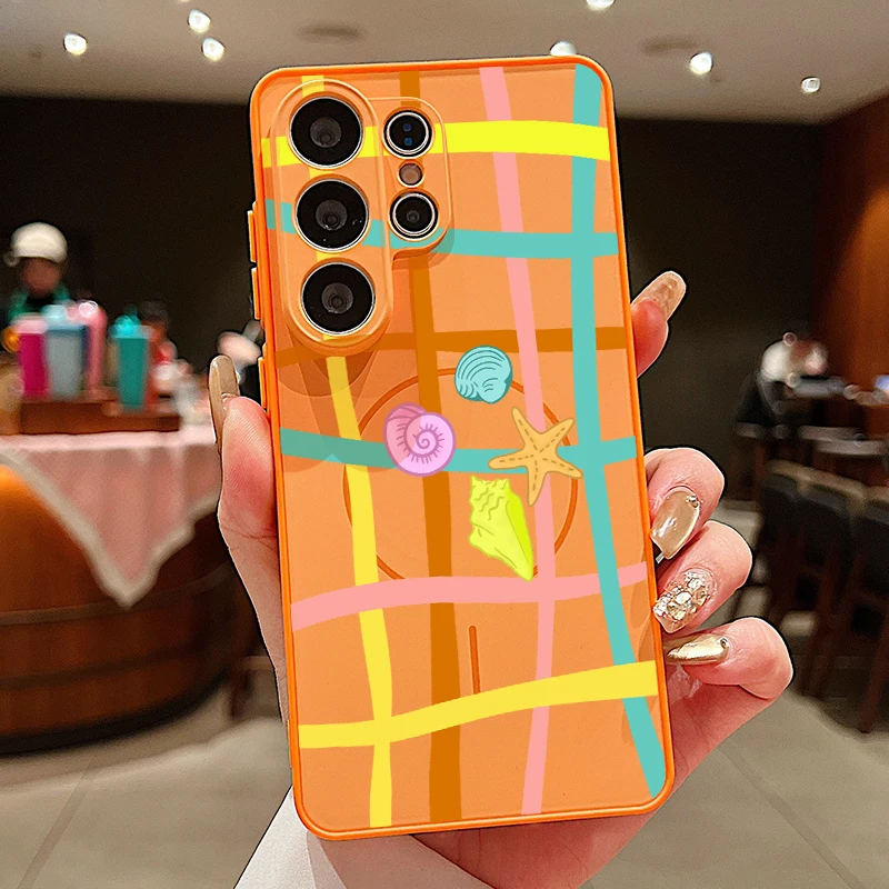 Capa Magnética Para Celular Galaxy A56 Com Estampa De Lagosta E Concha (laranja).