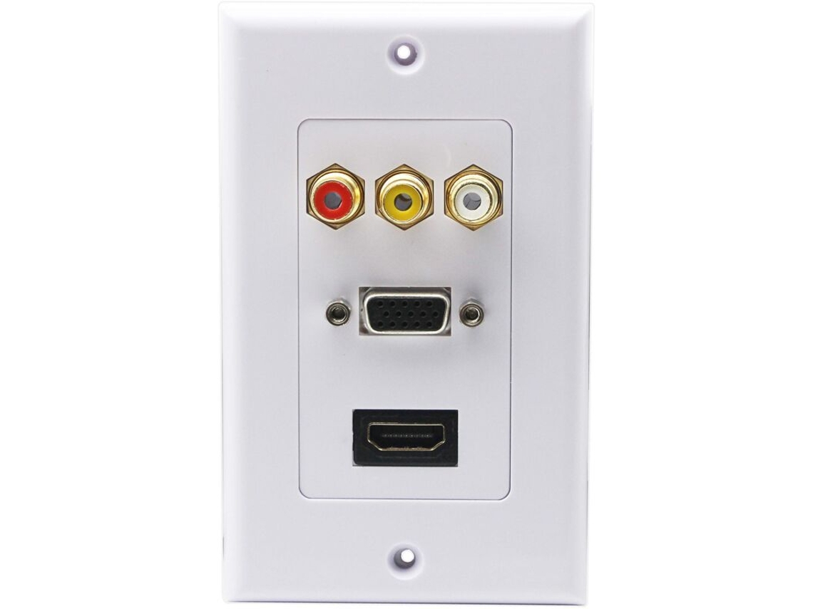 Placa de Parede 3rca+ Hdmi Vga com Entradas, Componentes, Vídeo Composto, Áudio e Carregamento, Painel Frontal Branco BRILVIBERA (3rca e Hdmi)