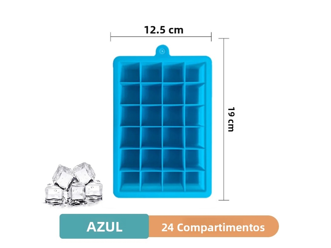 Forma de Gelo Grande de Silicone , Ideal para Fazer Gelo em Casa, Forma de Gelo Ecológica. MDUG (azul com 24 Compartimentos)