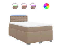 Cama Boxspring com Colchão Couro Artificial Cappuccino MAISON EXCLUSIVE (120x190 cm)