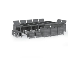 Conjunto de 15 Jantar para Jardim com Almofadões Vime Pe Cinzento MAISON EXCLUSIVE