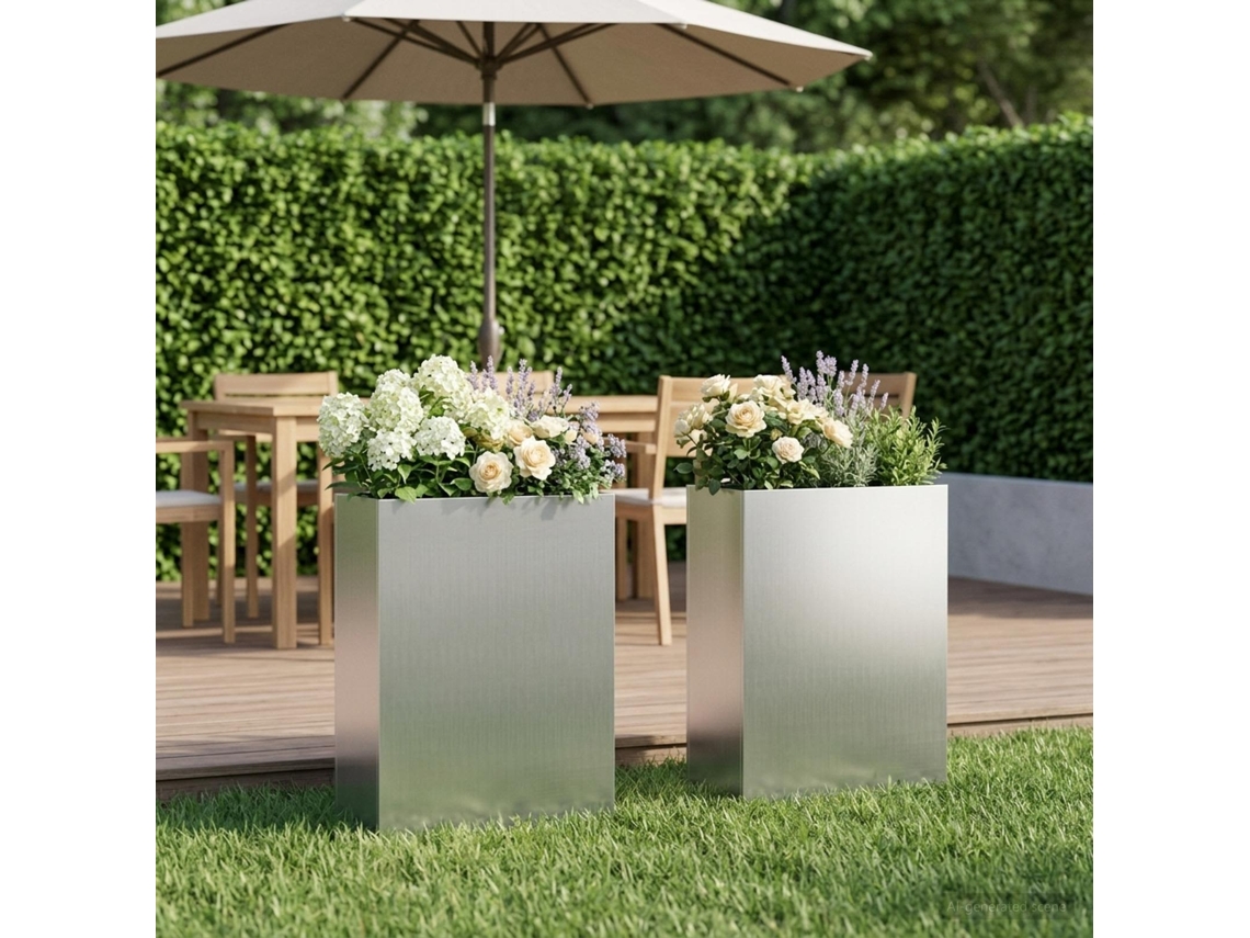 Vidaxl Vaso De Jardim 2 Unid. Prateado 50 X 20 X 75 Cm Aço Galvanizado