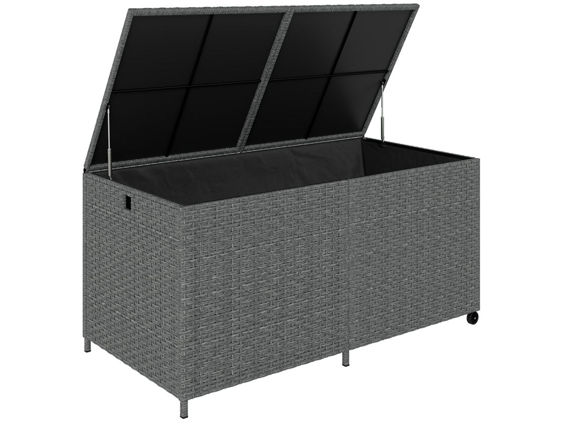Baú Armazenamento Rattan 650l QINGYU TECH resistente UV com tampa, rodas (150x75x74cm)