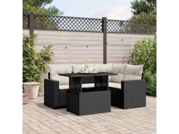 Vidaxl 5 Pcs Conjunto Sofás De Jardim Com Almofadões Vime Pe Preto