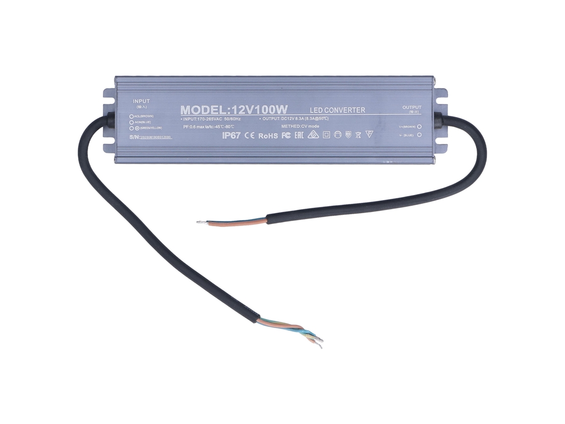 Fonte de Alimentação IP67 Led Driver Transformador AC170‑265v Input 12v 8.3a
